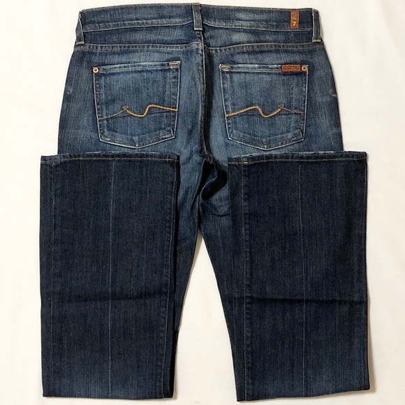 7FAM Women’s Distressed Dark Wash Premium Stretch Denim Lowrise Bootcut Jeans 30 - Picture 12 of 16